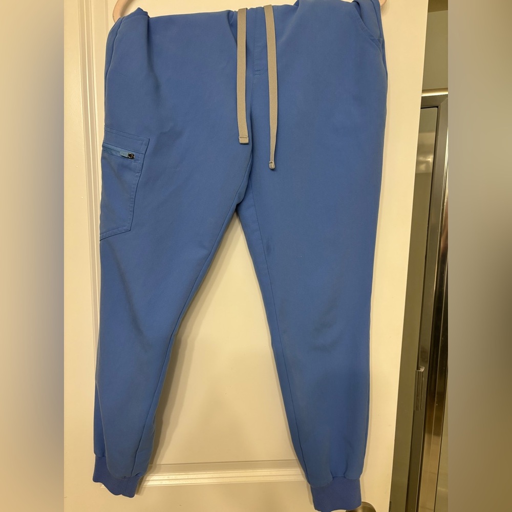 FIGS Womens Ceil Blue Scrub Highwaisted Jogger Pants with Contrast Drawcord
